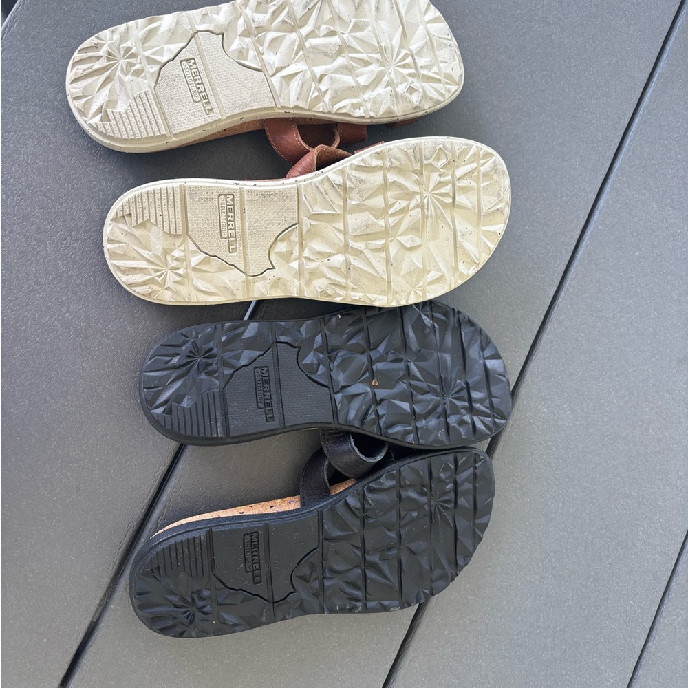 2 Pair - Merrell Cork Footbed Slide Sandals in Tan and Black - Picture 5 of 7